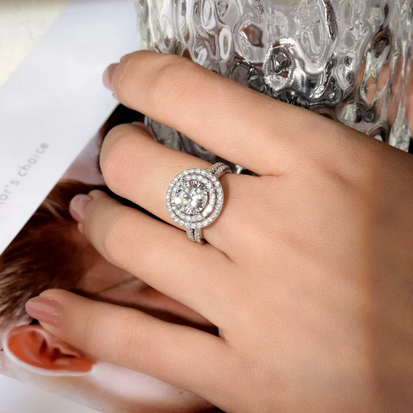Moissanite 2.0carat Double Halo Round Diamond Ring Can Be Separated Moissanite 2.0carat Double Halo Round Diamond Ring Can Be Separated