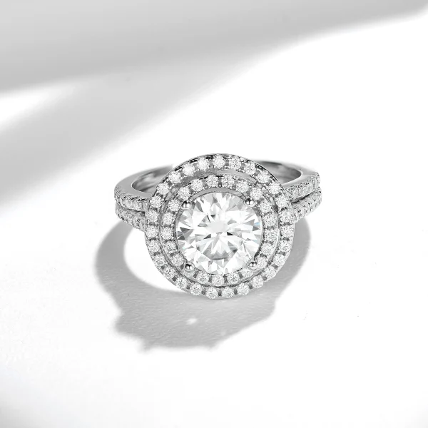 Moissanite 2.0carat Double Halo Round Diamond Ring Can Be Separated Moissanite 2.0carat Double Halo Round Diamond Ring Can Be Separated